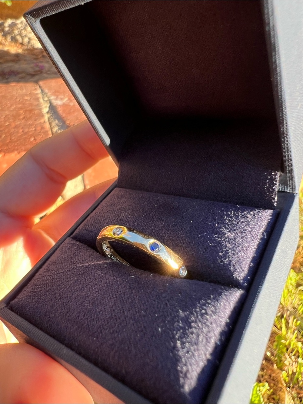 10k Solid Gold Band Ring with sapphire and diamond accents - Picture 2 of 9